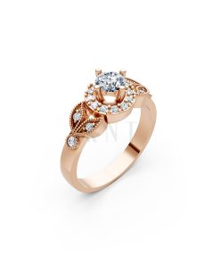 Nhẫn đính hôn R113 màu vàng hồng Rose Gold họa tiết ấn tượng, cá tính