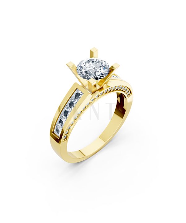 Nhẫn đính hôn R202 thiết kế solitaire đá chủ lớn sang trọng màu Vàng Gold thiết kế tinh tế, sang trọng