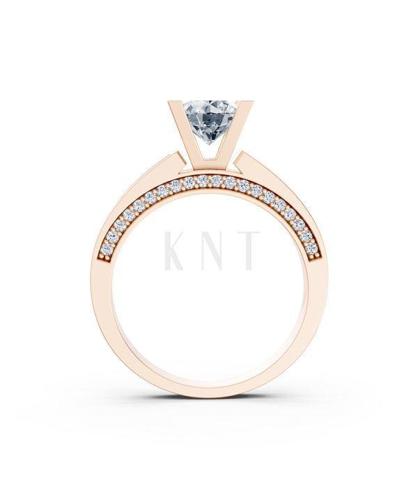 Nhẫn đính hôn R202 thiết kế solitaire đá chủ lớn sang trọng màu vàng hồng Rose Gold vàng đẹp, họa tiết hình học, độc đáo