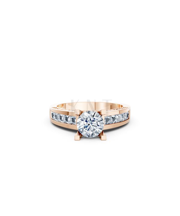 Nhẫn đính hôn R202 thiết kế solitaire đá chủ lớn sang trọng màu vàng hồng Rose Gold cặp đôi, phong cách trẻ trung, nổi bật