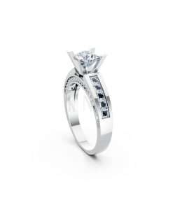 Nhẫn đính hôn R202 thiết kế solitaire đá chủ lớn sang trọng màu vàng trắng White Gold vàng sáng, đường nét sắc sảo, tinh tế