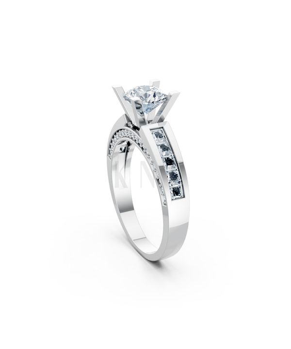 Nhẫn đính hôn R202 thiết kế solitaire đá chủ lớn sang trọng màu vàng trắng White Gold vàng sáng, đường nét sắc sảo, tinh tế