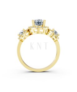 Nhẫn đính hôn R213 đính ba viên đá chủ đính tấm lấp lánh màu Vàng Gold đính đá trắng, thiết kế phá cách, sang trọng