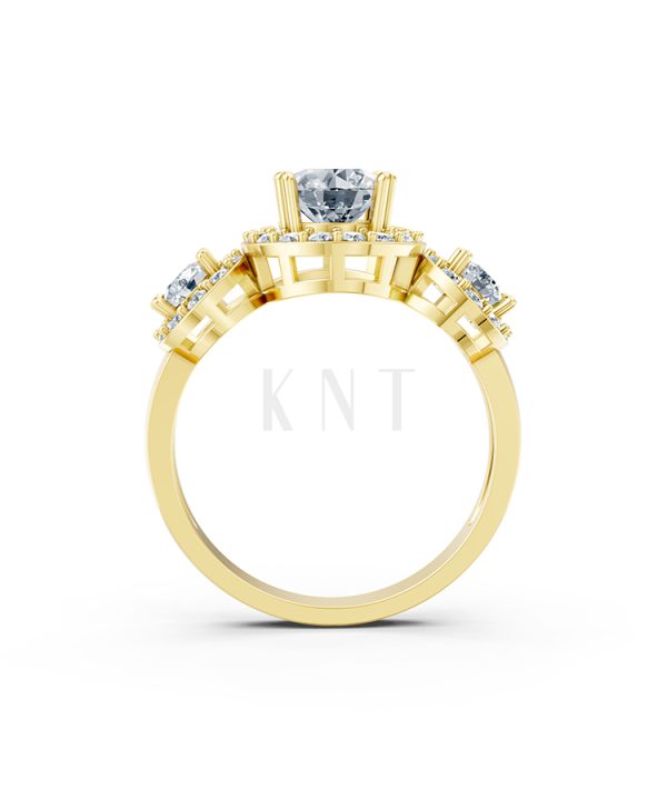 Nhẫn đính hôn R213 đính ba viên đá chủ đính tấm lấp lánh màu Vàng Gold đính đá trắng, thiết kế phá cách, sang trọng