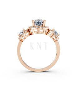 Nhẫn đính hôn R213 đính ba viên đá chủ đính tấm lấp lánh màu vàng hồng Rose Gold vàng đẹp, họa tiết hình học, độc đáo