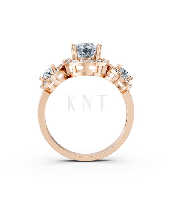 Nhẫn đính hôn R213 đính ba viên đá chủ đính tấm lấp lánh màu vàng hồng Rose Gold vàng đẹp, họa tiết hình học, độc đáo