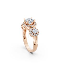 Nhẫn đính hôn R213 đính ba viên đá chủ đính tấm lấp lánh màu vàng hồng Rose Gold cặp đôi, phong cách trẻ trung, nổi bật