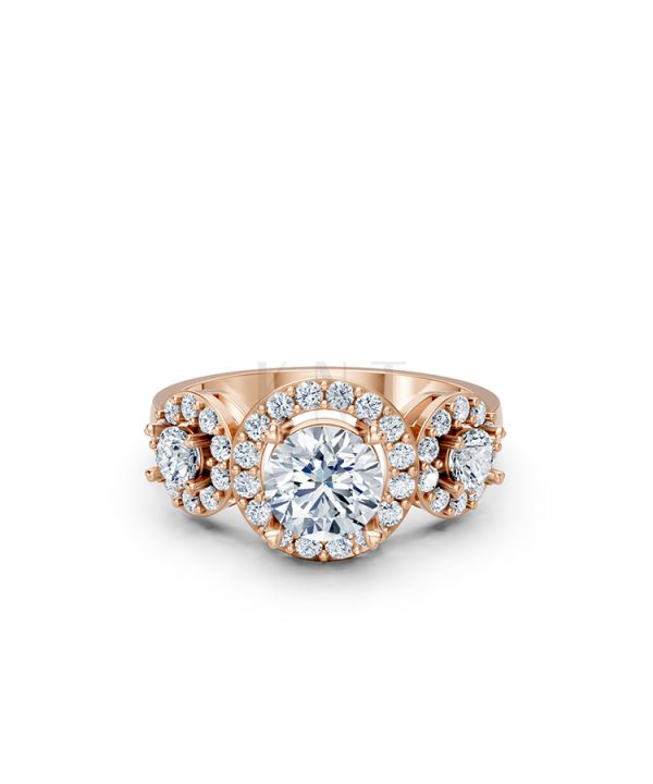 Nhẫn đính hôn R213 đính ba viên đá chủ đính tấm lấp lánh màu vàng hồng Rose Gold thiết kế đối xứng, phong cách, ấn tượng