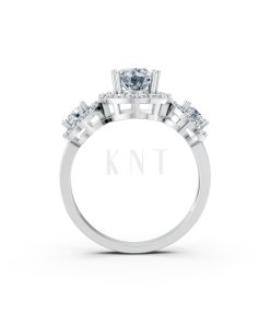 Nhẫn đính hôn R213 đính ba viên đá chủ đính tấm lấp lánh màu vàng trắng White Gold kiểu dáng cá tính, hiện đại