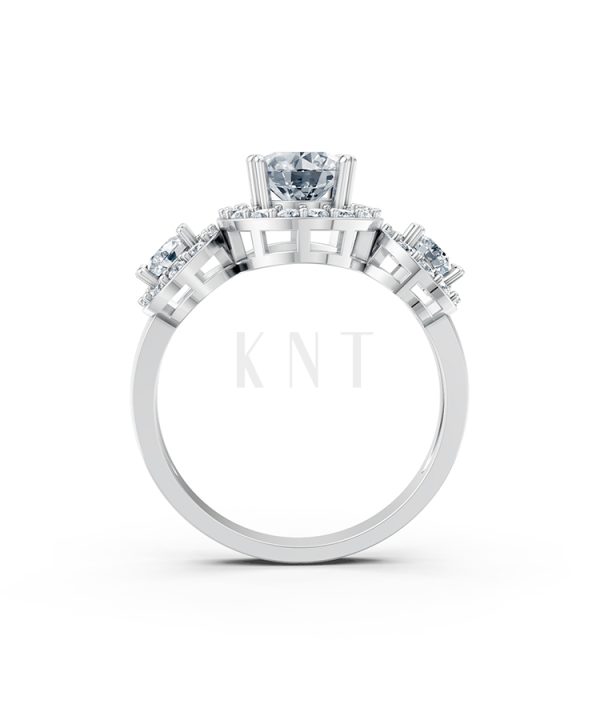 Nhẫn đính hôn R213 đính ba viên đá chủ đính tấm lấp lánh màu vàng trắng White Gold kiểu dáng cá tính, hiện đại