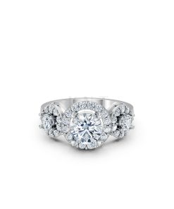 Nhẫn đính hôn R213 đính ba viên đá chủ đính tấm lấp lánh màu vàng trắng White Gold vàng sáng bóng, thiết kế trẻ trung