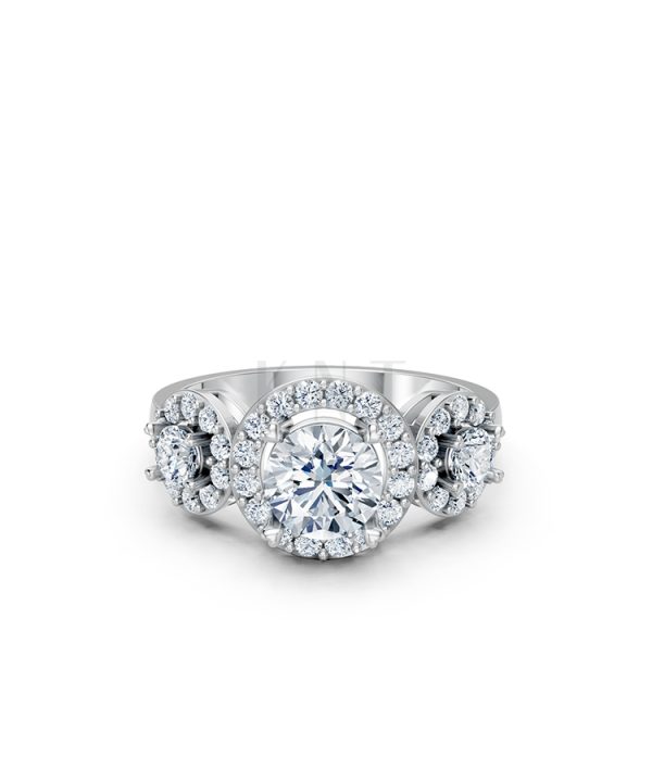 Nhẫn đính hôn R213 đính ba viên đá chủ đính tấm lấp lánh màu vàng trắng White Gold vàng sáng bóng, thiết kế trẻ trung