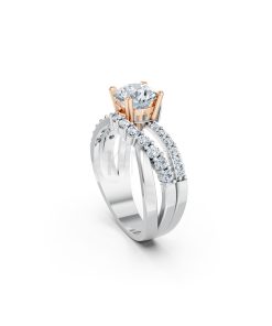 Nhẫn đính hôn R214 thiết kế hai dải uốn lượn đính đá nổi bật phối màu Dual Color cặp đôi, phong cách trẻ trung, nổi bật