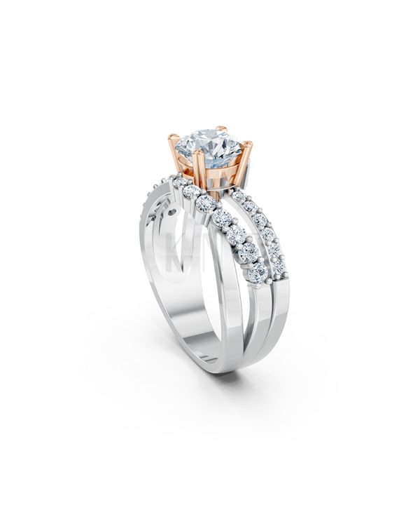 Nhẫn đính hôn R214 thiết kế hai dải uốn lượn đính đá nổi bật phối màu Dual Color cặp đôi, phong cách trẻ trung, nổi bật