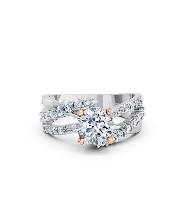 Nhẫn đính hôn R214 thiết kế hai dải uốn lượn đính đá nổi bật phối màu Dual Color thiết kế đối xứng, phong cách, ấn tượng