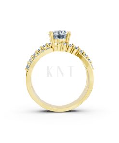 Nhẫn đính hôn R214 thiết kế hai dải uốn lượn đính đá nổi bật màu Vàng Gold đính đá trắng, thiết kế phá cách, sang trọng