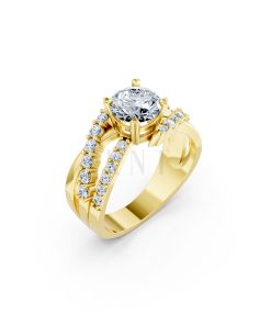 Nhẫn đính hôn R214 thiết kế hai dải uốn lượn đính đá nổi bật màu Vàng Gold thiết kế tinh tế, sang trọng