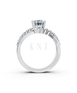 Nhẫn đính hôn R214 thiết kế hai dải uốn lượn đính đá nổi bật màu vàng trắng White Gold kiểu dáng cá tính, hiện đại