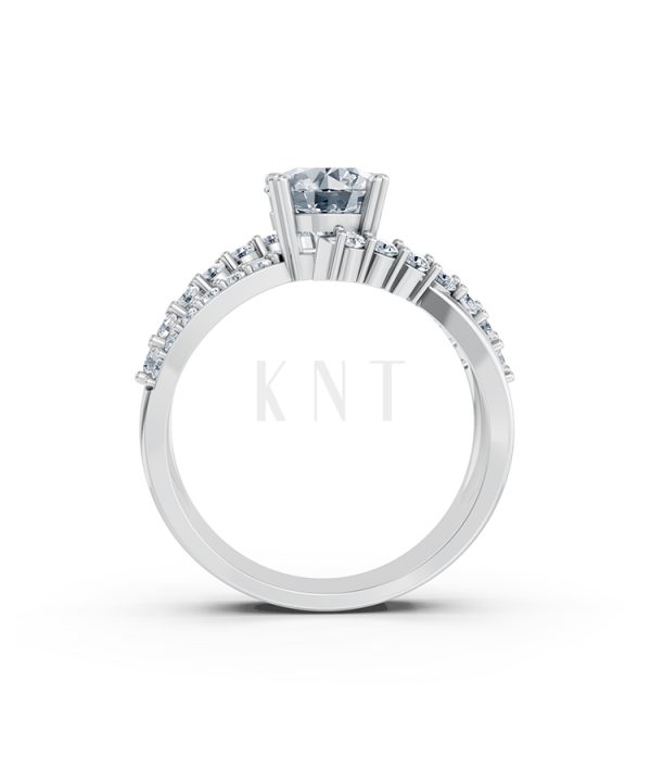 Nhẫn đính hôn R214 thiết kế hai dải uốn lượn đính đá nổi bật màu vàng trắng White Gold kiểu dáng cá tính, hiện đại
