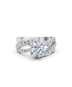 Nhẫn đính hôn R214 thiết kế hai dải uốn lượn đính đá nổi bật màu vàng trắng White Gold vàng sáng bóng, thiết kế trẻ trung