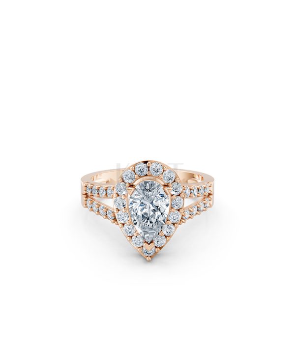 Nhẫn đính hôn R215 thiết kế đá chủ kiểu giọt nước hiện đại màu vàng hồng Rose Gold thiết kế đối xứng, phong cách, ấn tượng