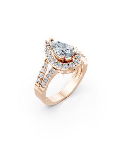 Nhẫn đính hôn R215 thiết kế đá chủ kiểu giọt nước hiện đại màu vàng hồng Rose Gold họa tiết ấn tượng, cá tính
