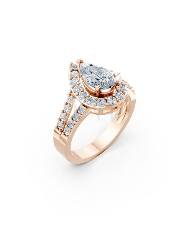 Nhẫn đính hôn R215 thiết kế đá chủ kiểu giọt nước hiện đại màu vàng hồng Rose Gold họa tiết ấn tượng, cá tính