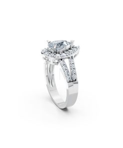 Nhẫn đính hôn R215 thiết kế đá chủ kiểu giọt nước hiện đại màu vàng trắng White Gold vàng sáng, đường nét sắc sảo, tinh tế