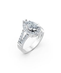 Nhẫn đính hôn R215 thiết kế đá chủ kiểu giọt nước hiện đại màu vàng trắng White Gold kiểu dáng hiện đại, nổi bật