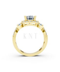 Nhẫn đính hôn R216 thiết kế mặt vuông đính đá chủ tròn màu Vàng Gold vàng 10K/14K/18K/607 đính đá nhỏ, thanh lịch
