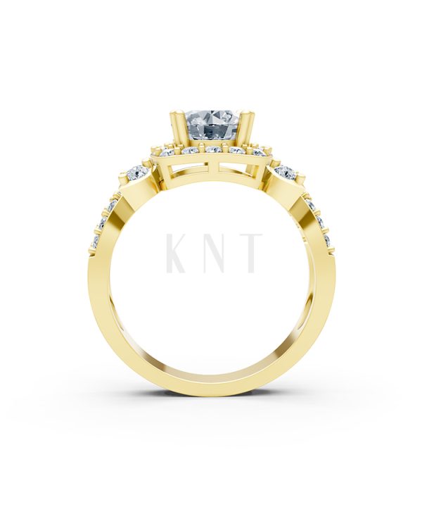 Nhẫn đính hôn R216 thiết kế mặt vuông đính đá chủ tròn màu Vàng Gold vàng 10K/14K/18K/607 đính đá nhỏ, thanh lịch