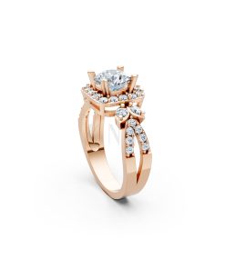 Nhẫn đính hôn R216 thiết kế mặt vuông đính đá chủ tròn màu vàng hồng Rose Gold cặp đôi, phong cách trẻ trung, nổi bật