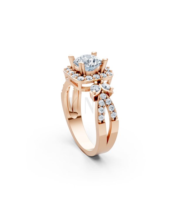 Nhẫn đính hôn R216 thiết kế mặt vuông đính đá chủ tròn màu vàng hồng Rose Gold cặp đôi, phong cách trẻ trung, nổi bật