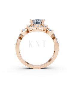 Nhẫn đính hôn R216 thiết kế mặt vuông đính đá chủ tròn màu vàng hồng Rose Gold vàng đẹp, họa tiết hình học, độc đáo