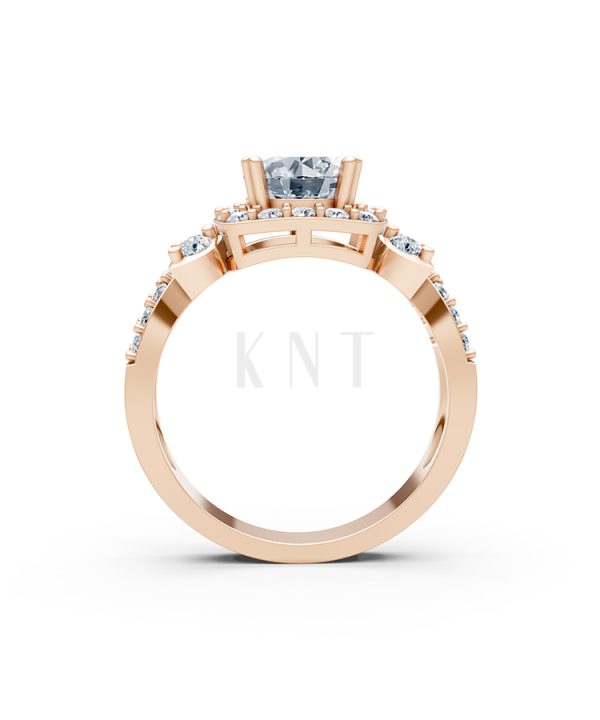 Nhẫn đính hôn R216 thiết kế mặt vuông đính đá chủ tròn màu vàng hồng Rose Gold vàng đẹp, họa tiết hình học, độc đáo
