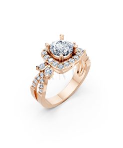 Nhẫn đính hôn R216 thiết kế mặt vuông đính đá chủ tròn màu vàng hồng Rose Gold họa tiết ấn tượng, cá tính