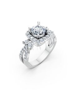 Nhẫn đính hôn R216 thiết kế mặt vuông đính đá chủ tròn màu vàng trắng White Gold kiểu dáng hiện đại, nổi bật