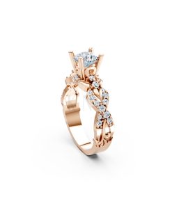 Nhẫn đính hôn R218 thiết kế đài hoa sang trọng cổ điển màu vàng hồng Rose Gold cặp đôi, phong cách trẻ trung, nổi bật