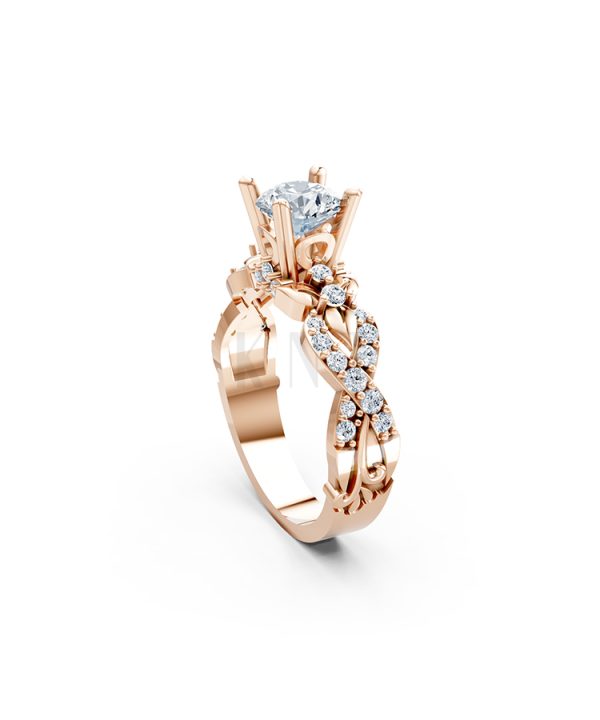 Nhẫn đính hôn R218 thiết kế đài hoa sang trọng cổ điển màu vàng hồng Rose Gold cặp đôi, phong cách trẻ trung, nổi bật