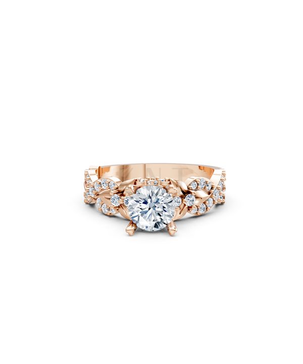 Nhẫn đính hôn R218 thiết kế đài hoa sang trọng cổ điển màu vàng hồng Rose Gold thiết kế đối xứng, phong cách, ấn tượng