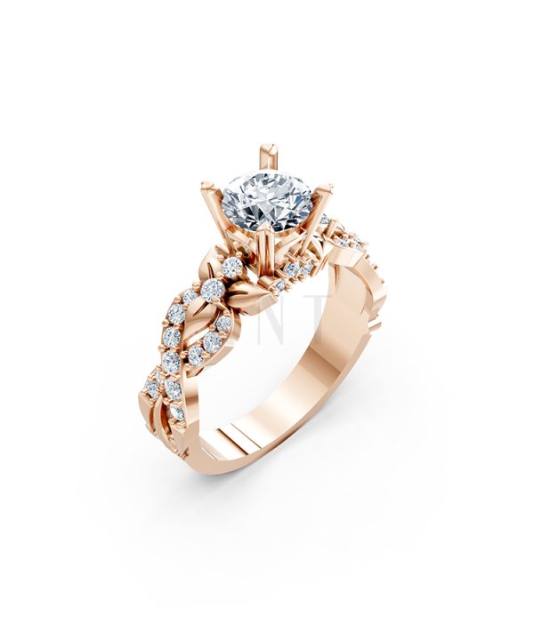 Nhẫn đính hôn R218 thiết kế đài hoa sang trọng cổ điển màu vàng hồng Rose Gold họa tiết ấn tượng, cá tính