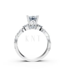 Nhẫn đính hôn R218 thiết kế đài hoa sang trọng cổ điển màu vàng trắng White Gold vàng sáng, đường nét sắc sảo, tinh tế