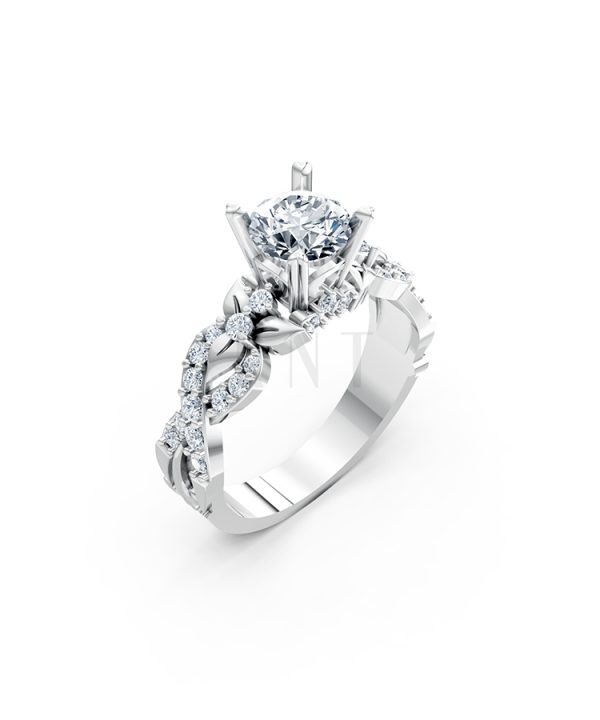 Nhẫn đính hôn R218 thiết kế đài hoa sang trọng cổ điển màu vàng trắng White Gold kiểu dáng hiện đại, nổi bật