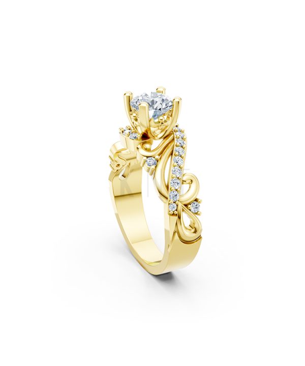 Nhẫn đính hôn R219 thiết kế cổ điển đính đá chủ lấp lánh màu Vàng Gold vàng 10K/14K/18K/607 đính đá nhỏ, thanh lịch