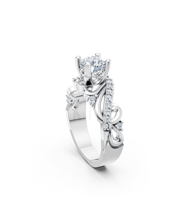 Nhẫn đính hôn R219 thiết kế cổ điển đính đá chủ lấp lánh màu vàng trắng White Gold vàng sáng, đường nét sắc sảo, tinh tế