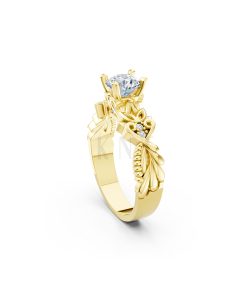 Nhẫn đính hôn R220 thiết kế hoa lá tinh xảo nổi bật nữ tính màu Vàng Gold đính đá trắng, thiết kế phá cách, sang trọng