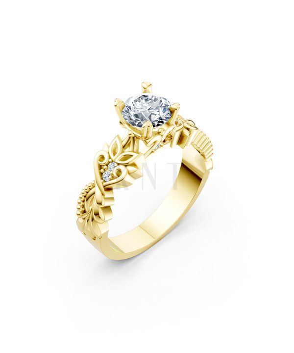 Nhẫn đính hôn R220 thiết kế hoa lá tinh xảo nổi bật nữ tính màu Vàng Gold thiết kế tinh tế, sang trọng