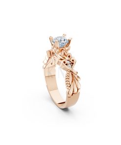 Nhẫn đính hôn R220 thiết kế hoa lá tinh xảo nổi bật nữ tính màu vàng hồng Rose Gold cặp đôi, phong cách trẻ trung, nổi bật