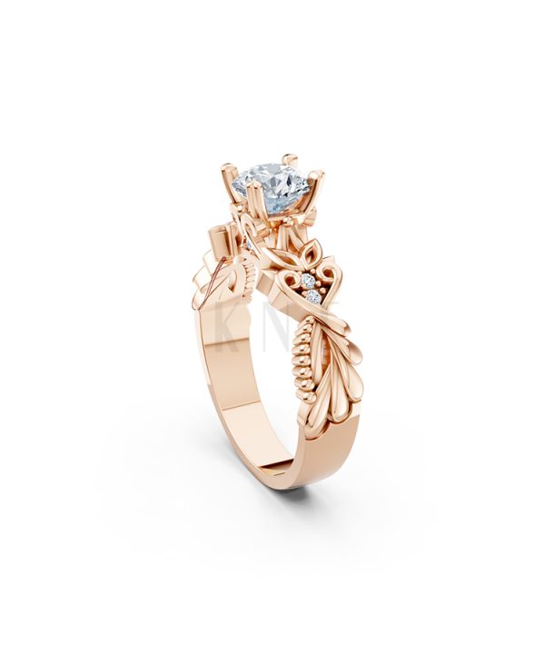 Nhẫn đính hôn R220 thiết kế hoa lá tinh xảo nổi bật nữ tính màu vàng hồng Rose Gold cặp đôi, phong cách trẻ trung, nổi bật