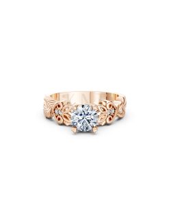 Nhẫn đính hôn R220 thiết kế hoa lá tinh xảo nổi bật nữ tính màu vàng hồng Rose Gold thiết kế đối xứng, phong cách, ấn tượng